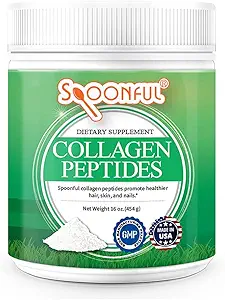 Spoonful Collagen Peptide Powder, Type I & III, Hydrolyzed Grass Fed Bovine, Unflavored, Non-GMO Gluten-Free for Healthy Hair Nail Skin and Joint Support [16 oz]
