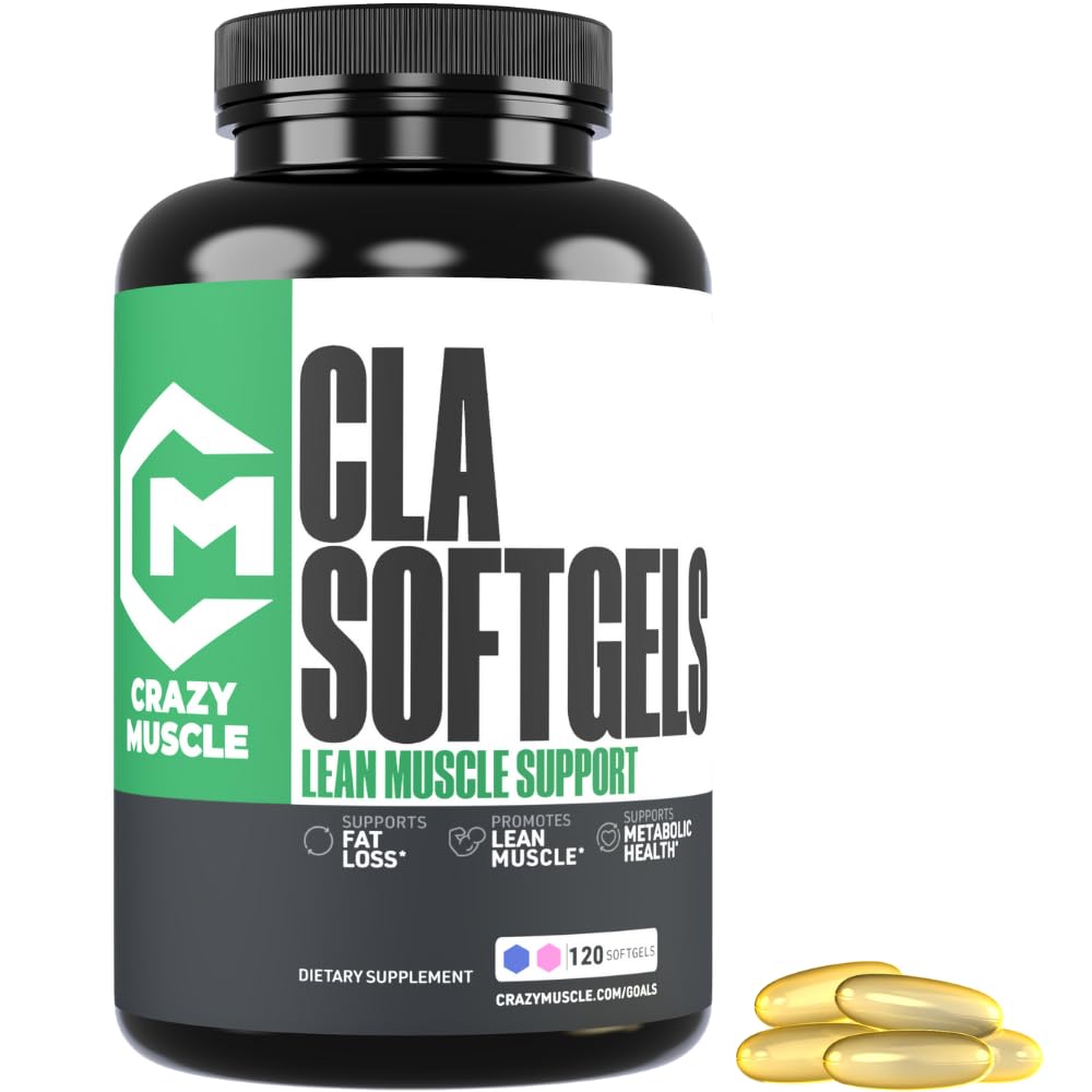 Crazy Muscle CLA 1000mg, Conjugated Linoleic Acid Fat Burner for Weight Management & Muscle Definition, High Potency, Keto-Friendly, Non-Stimulant CLA Supplement, Non-GMO, 120 Serving Softgels