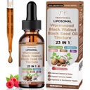 Black Walnut Wormwood Black Seed Oil Cleanse Tincture, 23-in-1 Gentle Gut Detox & Digestive Health Support with Clove, Pumpkin Seed, Oregano, Berberine - Liposomal, Raspberry Flavor, 2FL