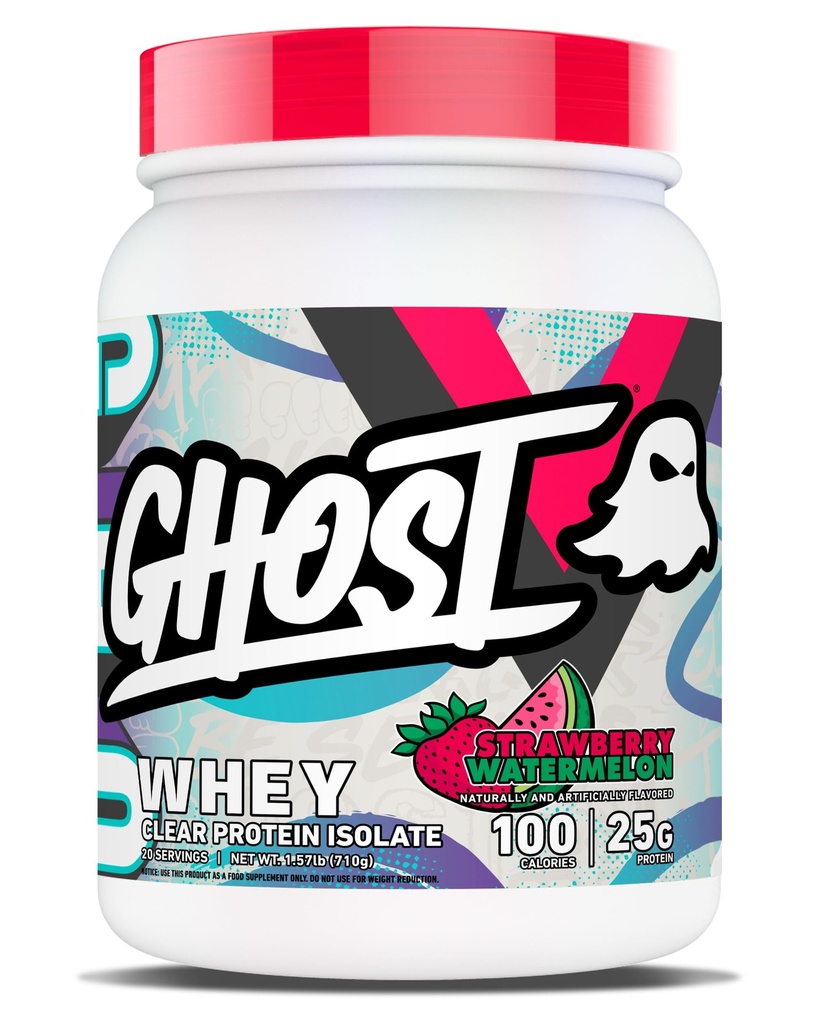 GHOST Clear Wei Isolaat Proteïne Poeder, Aardbei Watermeloen - 1,57 LB Tub, 25G van Wei Proteïne - Post Workout Drink voor Spier Gain & Recovery Sugar Free, Soy Free & Zero Fat, 20 Servers