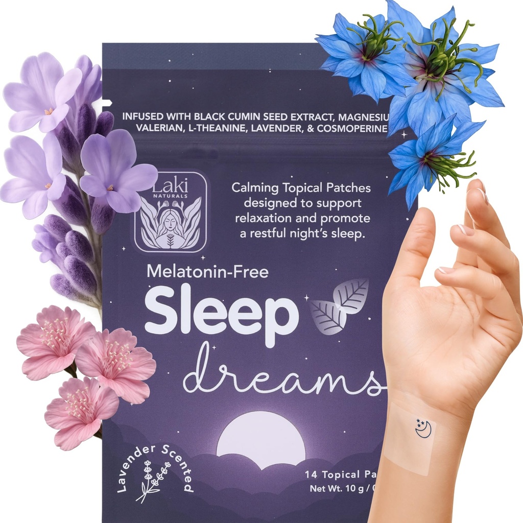 Laki Naturals Sleep Patches (1 Count, Pack of 14) – Melatonin Free Sleep Aid for Women, Natural Sleep Support – Overnight Sleep Patches for Adults, Calming Bedtime Patch, Sleep Help Supplement