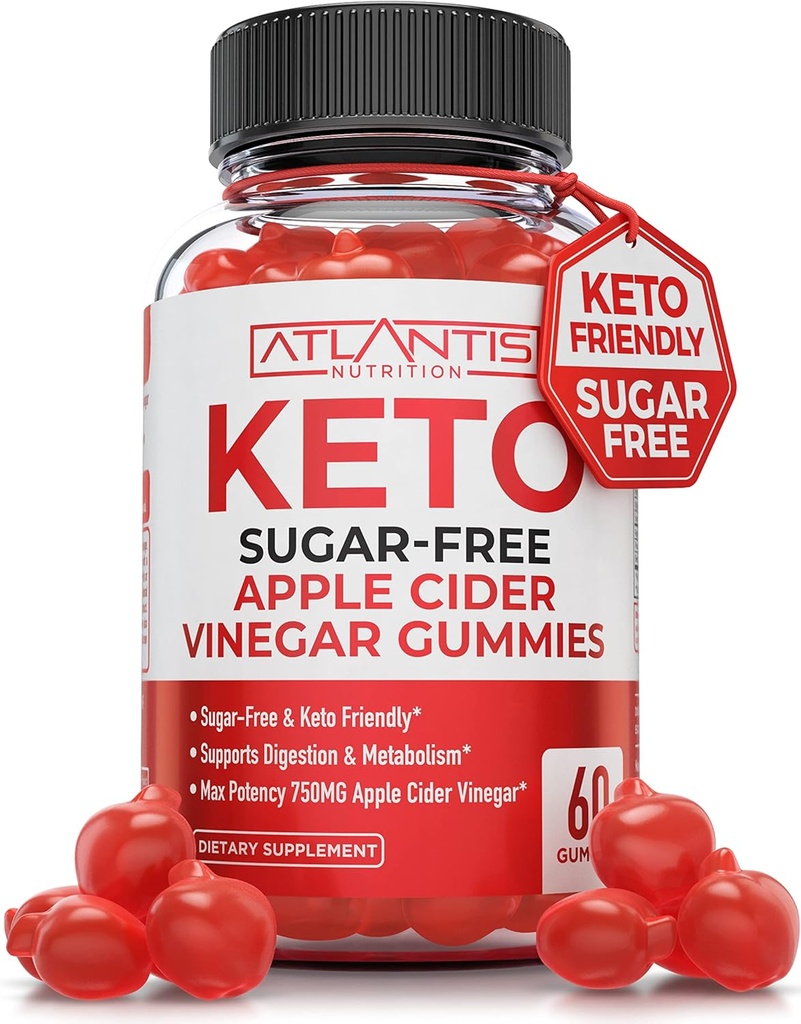 Atlantis Nutrition Sugar-Free Keto ACV Gummies for Weight Loss - Apple Cider Vinegar Gummies Formulated with 750MG ACV Per Serving - Supports Digestion, Weight Loss, Detox & Cleansing - 60 Count