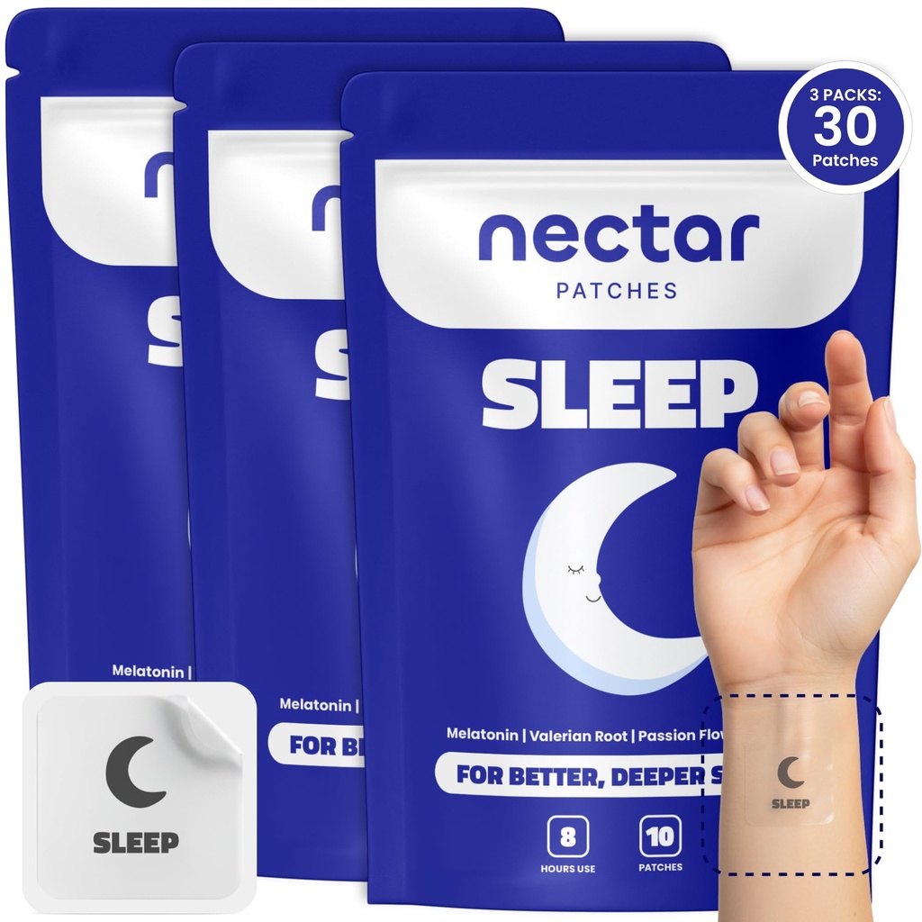 Nectar Sleep Patches for Adults - Melatonin Patch with Valerian | Sleep Support Sticker for Restful Nights | Sleepy Stickers a Restful Night - Sleeping Patches for Men & Women | 30 Count
