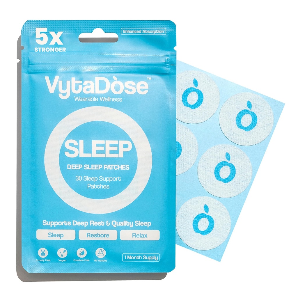 Vytadose Natural Melatonin-Free Herbal Sleep Patches for Adults - No Added Hormones - 8-Hour Time-Release Formula - Ashwagandha, Magnesium, Passionflower, Valerian Root, Lemon Balm & Chamomile