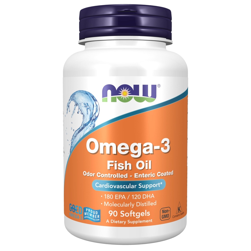 NOW Foods Supplementen, Omega-3 180 EPA / 120 DHA, Enteric Coated, Cardiovasculaire Ondersteuning*, 90 Softgels