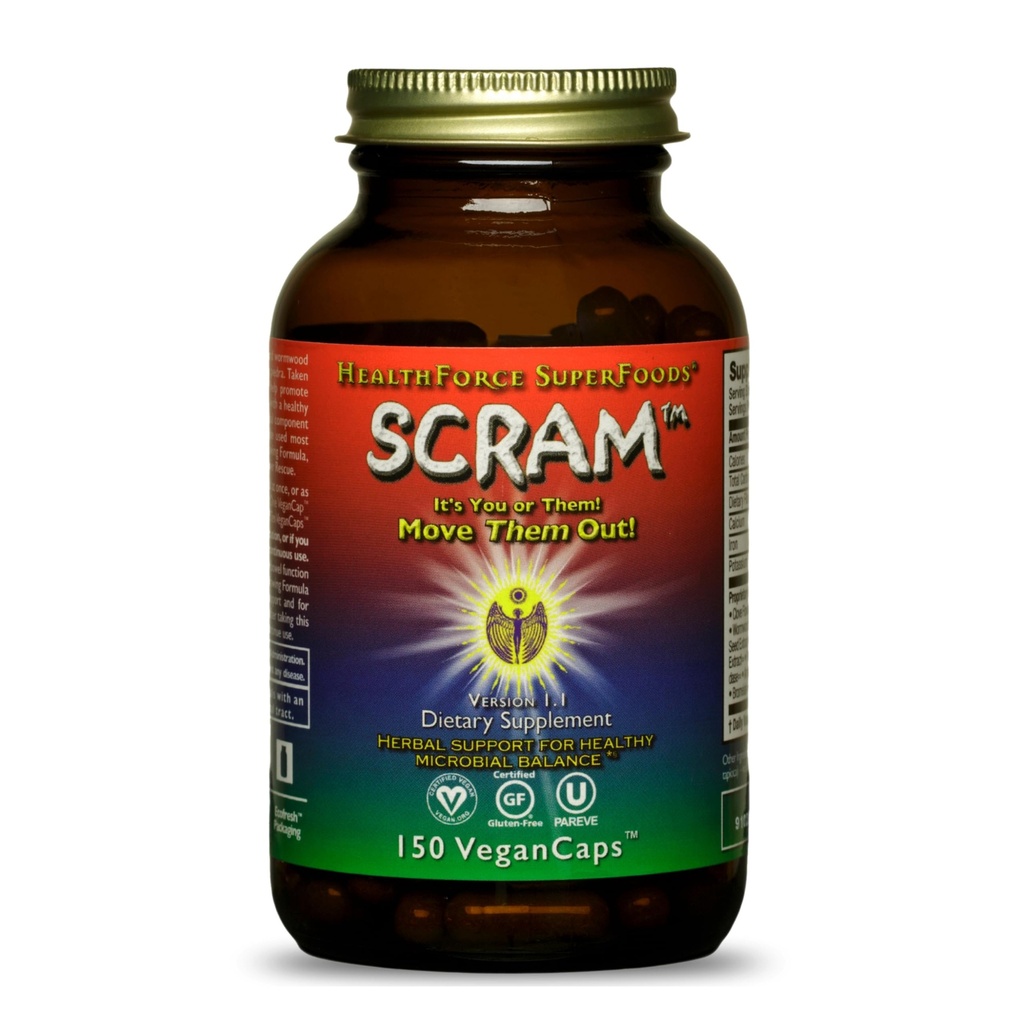 HEALTHFORCE SUPERFOODS Scram - Herbal Supplement with Milk Thistle, Wormwood & Black Walnut - Digestion Support Capsules - 150 Vegan Capsules