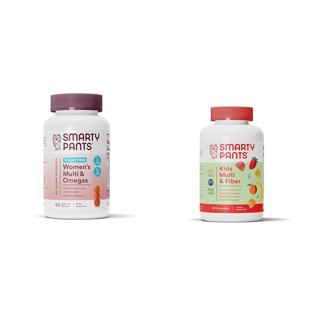SmartyPants Women's Multivitamin Gummies, Sugar Free: Biotin, Methylfolate, Omega 3 (ALA), Vitamin D & Kids Multivitamin Gummies and Fiber Supplement: Omega 3 Fish Oil (EPA/DHA), Vitamin D3