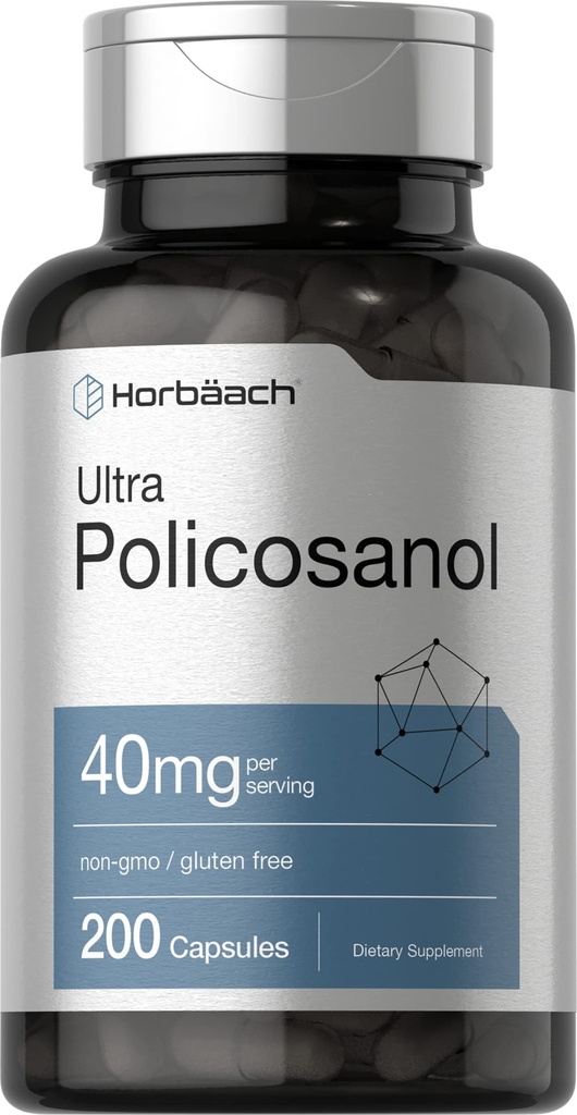 Horbäach Policosanol 40mg 200 Capsules Niet-GMO en Glutenvrij Supplement