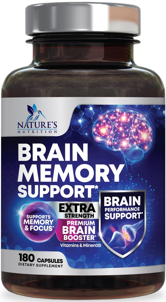 Hersengeheugensupplement Pillen - 3X Strength Nootropics for Concentration, Clarity & Focus Support - Hersengezondheid Cognitieve Vitaminen met Bacopa, Fosfatidylserine & DMAE, Brain Booster - 180 Capsules