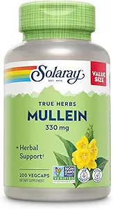 Solaray Mullein Leaf 330 mg - Verzachtende kruidenondersteuning - Mullein Capsules Traditioneel gebruikt ter ondersteuning van gezondheid en welzijn - Veganistisch, niet-GMO, Lab geverifieerd, 60-dagen garantie, 200 porties, 200 VegCaps