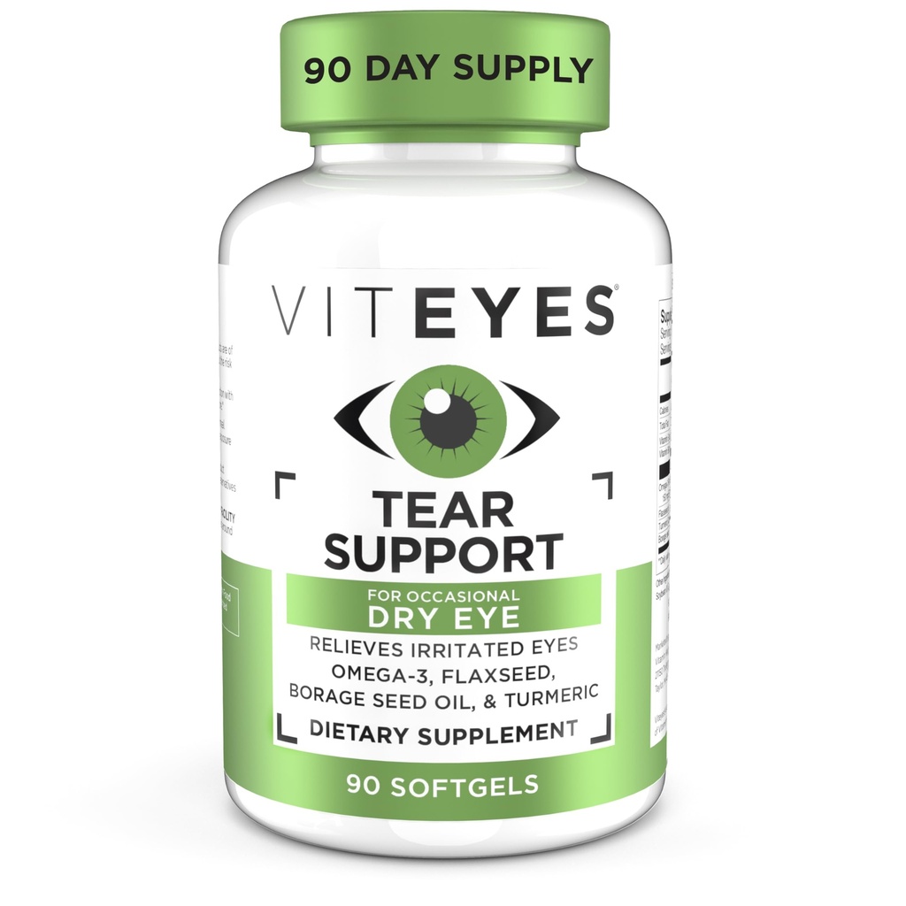 Viteyes Tear Support Eye Soothing Blend, Occasional Dry Eye Supplement, No Eye Drops, Redness Relief, Eye Vitamin, Allergie Ondersteuning voor Itchy Eyes, Omega-3 Fish Oil, 90 Softgels