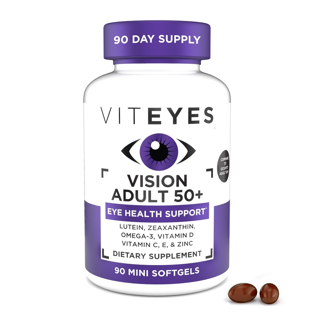 Viteyes Vision for Ages 50 Plus for Eye Health, Vision Support, Aging Eyes, Lutein, Zeaxanthine, Omega-3, Zink, Vitamine C, Vitaminen D, Vitamines E, Oogarts Trusted, Vervaardigd in de VS, 90 Ct