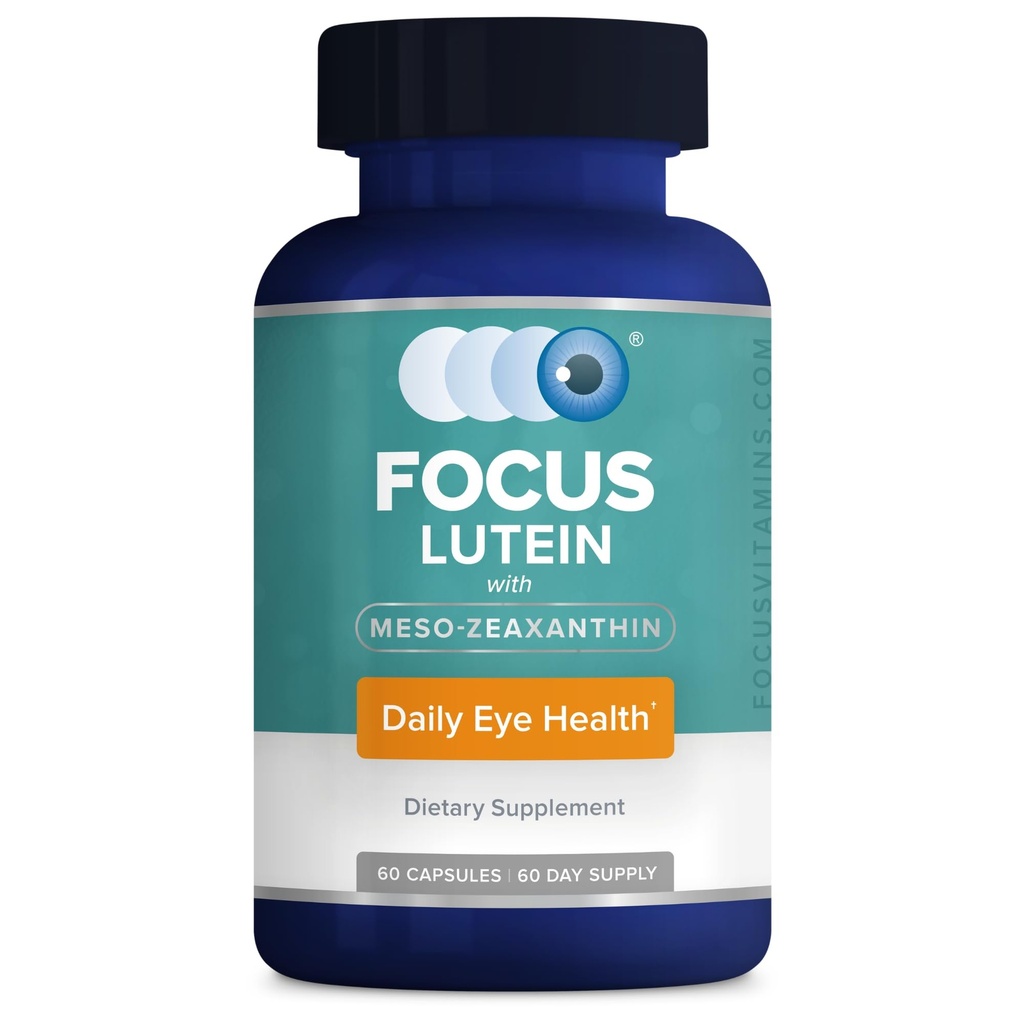 Focus Lutein voor ogen met Meso-Zeaxanthine, Eye Vitamin Supplement, 60 Count, 60 Day Supply, Daily Vision Support for Digital Screens, Bright Lights, Sunlight, Vegan en Sugar-Free, Made in USA
