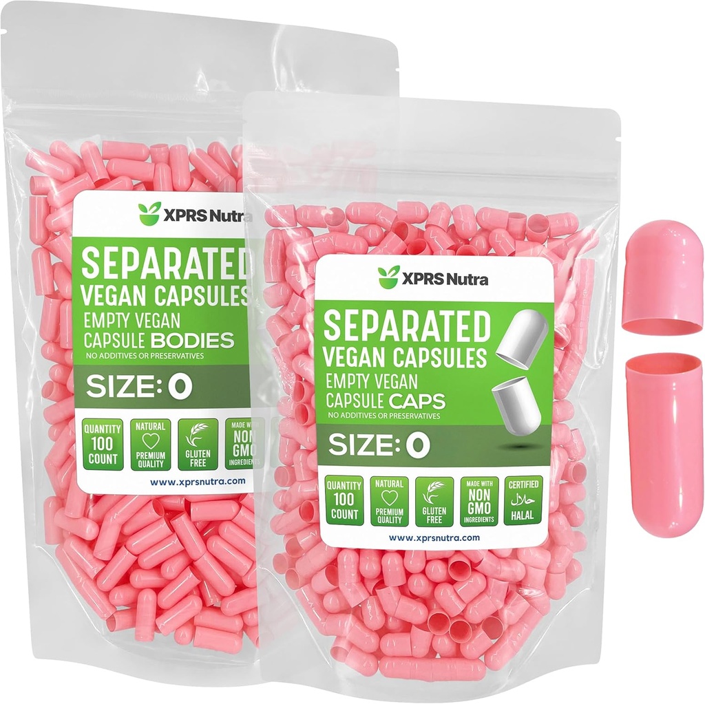 XPRS Nutra Vegan Maat 0 Gescheiden Capsules - 100 Tel Premium Lege Capsules Gescheiden in zakken - Pillen 0 Leeg voor DIY supplement vullen (Roze)