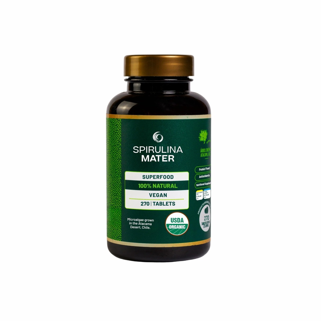 Spirulina Tabletten USDA Biologische, Atacama Woestijn Groeide, Plant Based Superfood Supplement, Nutrient Dense Algen voor Dagelijkse Wellness en Energie, 270 Tabletten