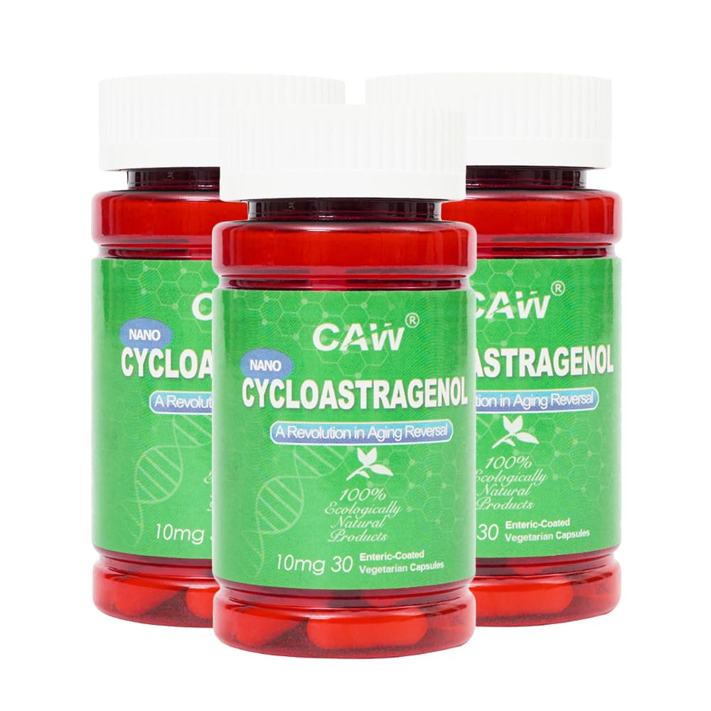 CAW Nano Cycloastragenol 10Mg | Telomerase Activation Anti-Aging | Cell Rejuvenation Immunity Boost | 30 Enteric-Coated Vegetarian Capsules (3 Bottles)