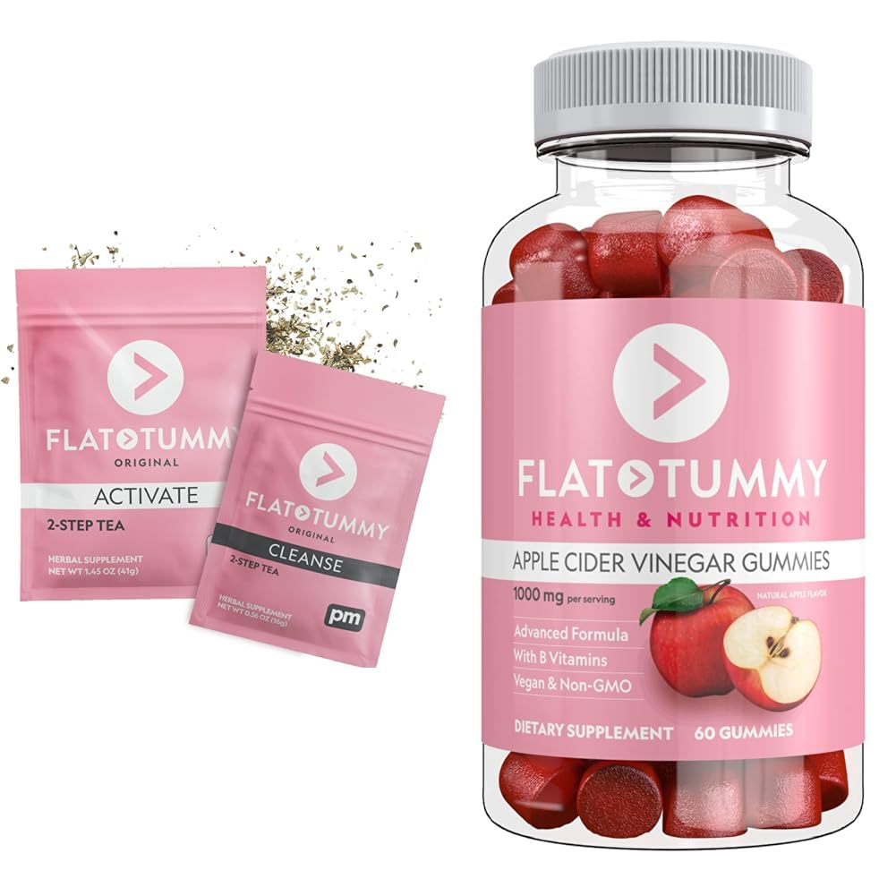 2-Step Detox Tea & Apple Cider Vinegar Gummies - Boost Energy, Support Digestion & Gut Health, Reduce Bloating - 60 Count