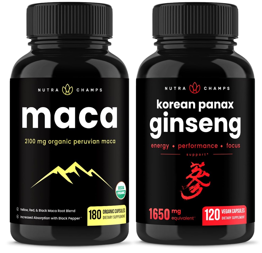 NutraChamps Maca Root Capsules en Koreaanse Ginseng Capsules 2 Pack Bundle