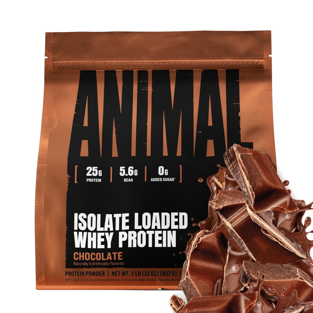 Animal Whey Isolate Protein Powder - Loaded for Pre & Post Workout Muscle Builder and Recovery with Digestive Enzymes for Men & Women - 25g Protein, Great Taste, Low Sugar - Chocolate 2 lbs