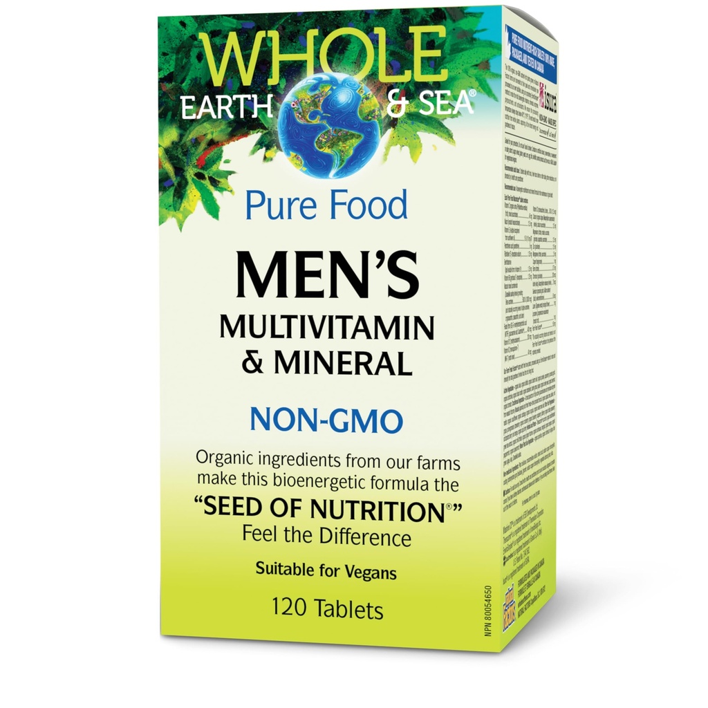 Natural Factors Whole Earth & Sea Men's Multivitamin & Mineral - Daily Health Supplement for Men Under 50 - Vegan, Non-GMO & Gluten-Free - 120 Tablets (60 Servings)