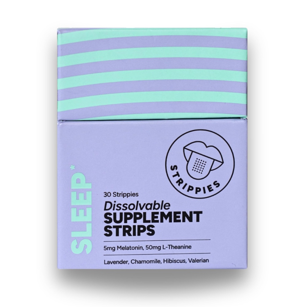 Dissolvable Sleep Strips – Fast-Acting Melatonin 5mg with L-Theanine, Lavender, Chamomile, Hibiscus & Valerian – Natural Cranberry Flavor – 30 Strips