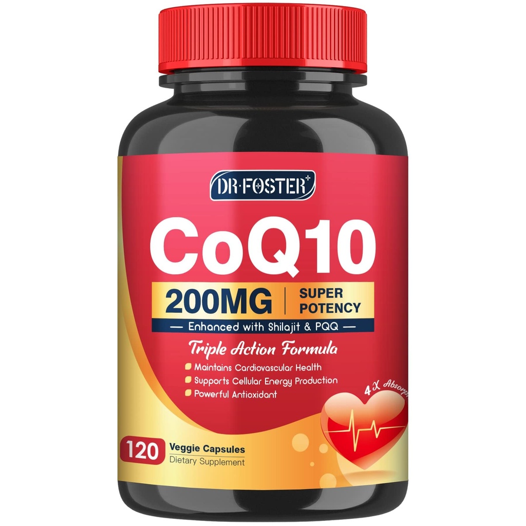 CoQ10 200mg met PQQ & Shilajit - Hoge Absorptie met Bioperine CoEnzyme Q10 Supplementen - Krachtige Antioxidant voor Hart- en Hersengezondheid en Energieproductie - 120 Veggie Capsules