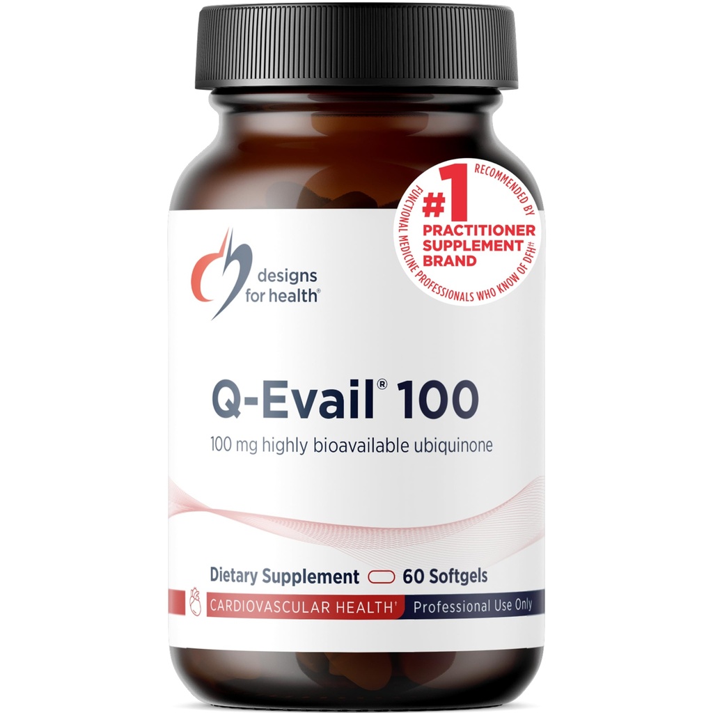 Designs for Health Q-Evail 100-100mg CoQ10 Hoog Biobeschikbaarheid van Ubichinon - Co-enzym Q10 met MCT + Gemengde Tocoferolen om Superieure Absorptie te bevorderen - Non-GMO (60 Softgels)