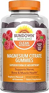 Sundown Magnesium Citrate Gummies, Raspberry Flavored, 60 Count