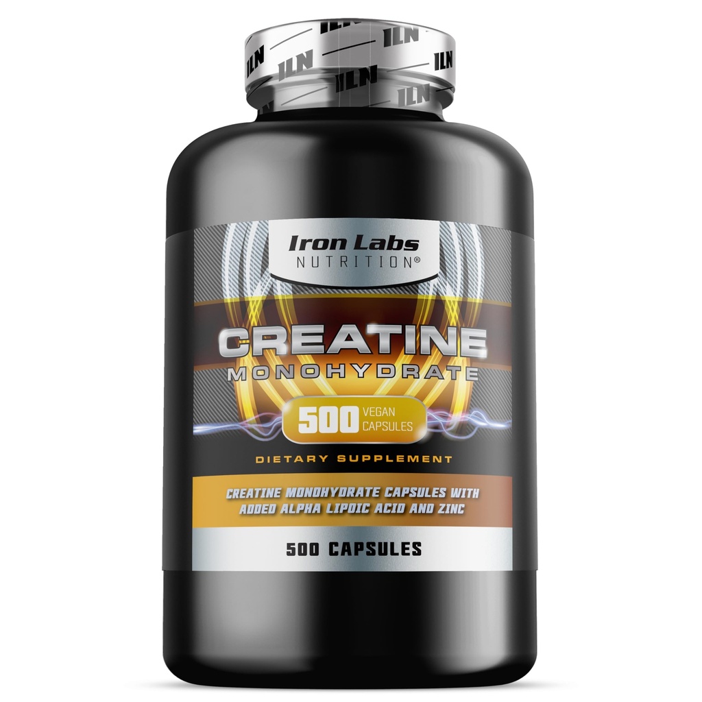 Iron Labs Nutrition Creatine Monohydraat (500 capsules) - 3900mg per portie - niet-gearomatiseerde capsules - hoge sterkte Creatine voor mannen en vrouwen