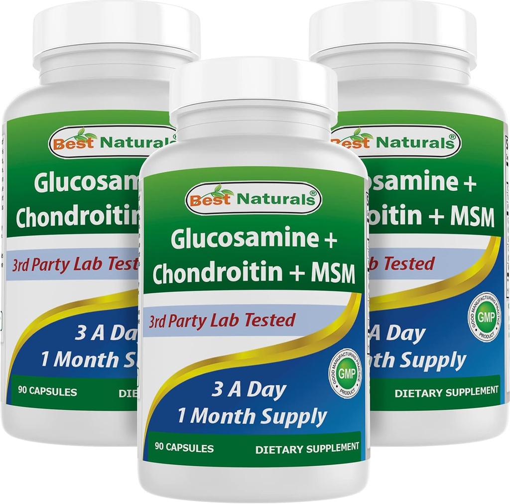 Best Naturals, Glucosamine Chondroitin MSM Supplementen, 2600 mg per portie, 90 capsules (90 telling (verpakking 3))