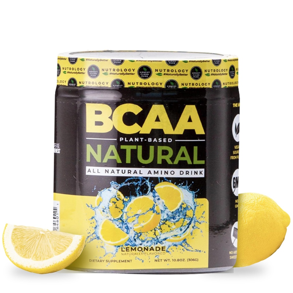 Nutrologie BCAA Natural - Plant Based BCAA Powder, Limonade Smaak, Geoptimaliseerd 2:1:1 Ratio Aminozuren Powder for Pre Workout & Post Workout Recovery, Vegan, Glutenvrije, Non-GMO, 30 Servers