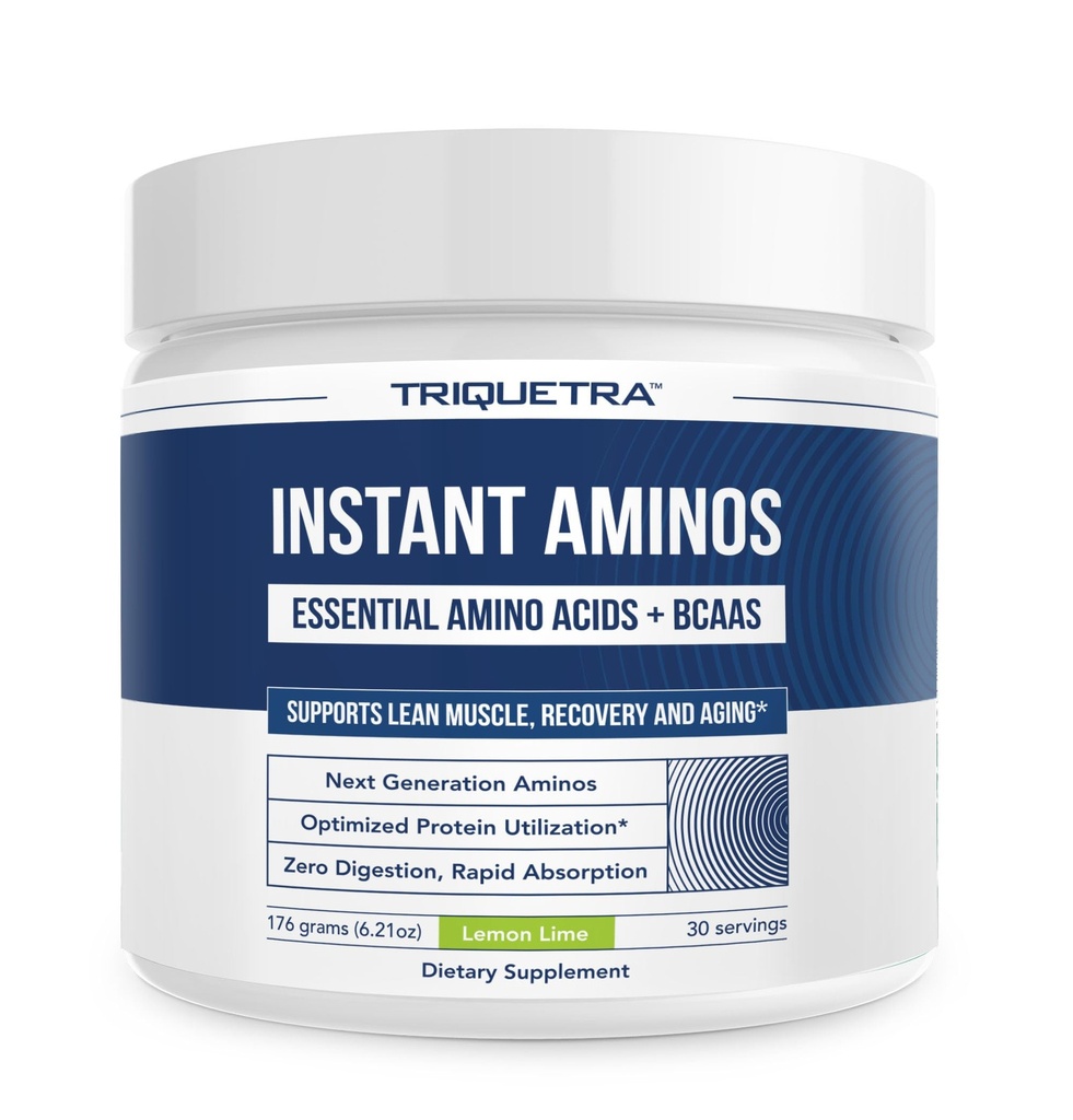 Instant Aminos - EAA+BCAA - 10 Essential Amino Acids Supplement, Rapid Absorptie, Zero Digestie - Ondersteunt Lean Muscle, Recovery & Aging - 321% DIAAS Proteïne Score - Lemon Lime (30 Servings)