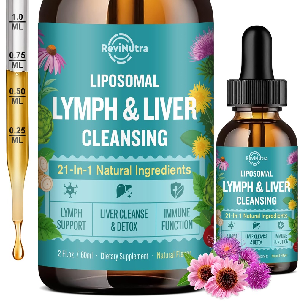 Liposomale Lymfatische Drainage Drops, Lever Reiniging Detox & Reparatie Liquid Supplement met Melkdistel, Dandelion, Burdock Root & Echinacea - Lymf & lever Detox, Antioxidant, Natuurlijke smaak 2 Fl Oz