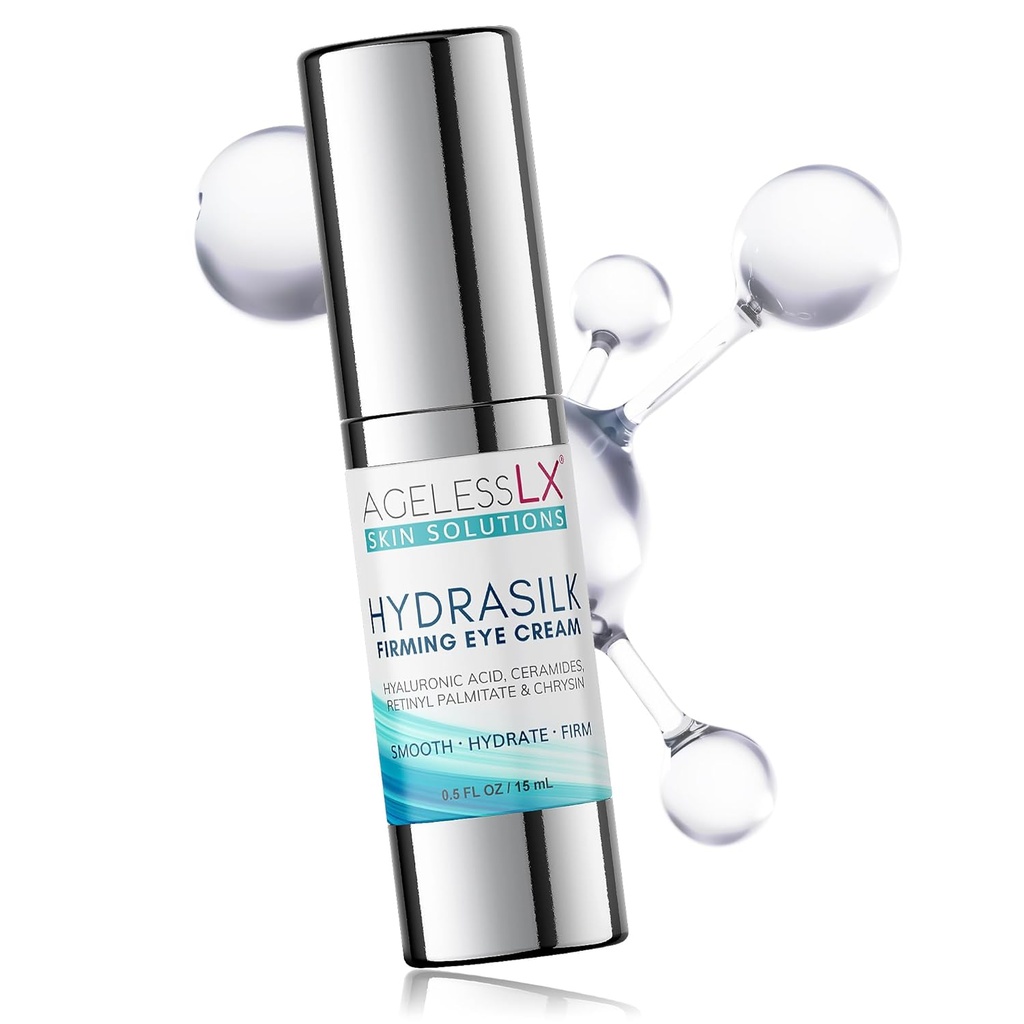 AgelessLX - Hydrasilk Eye Cream - Firming Under Eye Cream for Dark Circles and Puffiness - Hyaluronic Acid Moisturizer for Wrinkles, Fine Lines and Puffy Eye Bags - 0.5 OZ