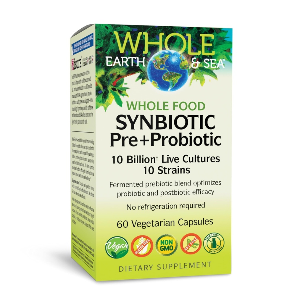 Natuurlijke factoren Whole Food Synbiotic Pre+Probiotic 10 Miljard - Organic Gut & Digestief Health Supplement - Non-GMO, Glutenvrije & Dairy-Free - 60 Vegetarische Capsules (60 porties)