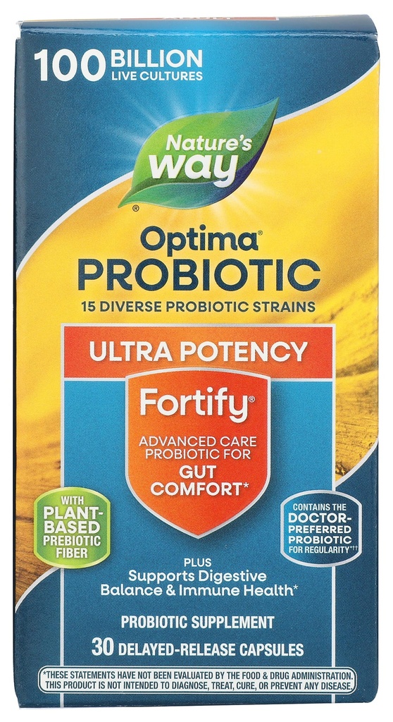 Nature's Way Natures Way Fortify Optima Daily Probiotic, 100 Miljard, 15 Strains, Prebiotic, 30 Capsules, 30 Tellen