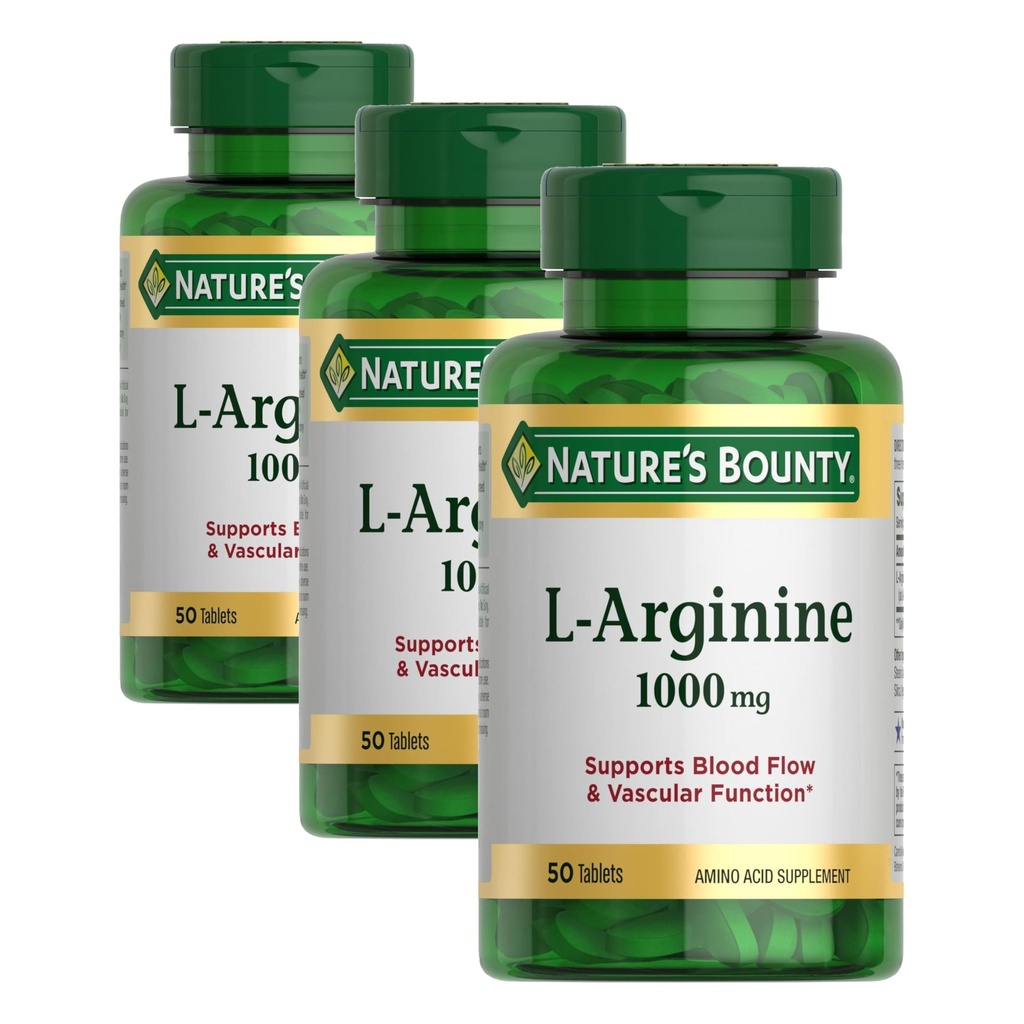 De Bounty L-Arginine 1000mg van de natuur voor het ondersteunen van de bloedstroom en de bloedvatfunctie, non-GMO, glutenvrij, 50 tabletten (verpakking van 3)