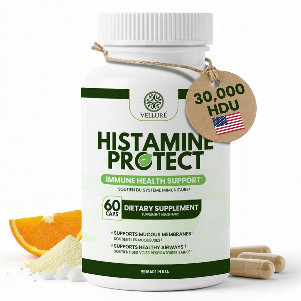 DAO Enzyme Supplement Histamine Blocker, 30.000 HDU Diamine Oxide for Histamine Intolerance & Fermented Foods, Gut & Digestieve Ondersteuning met quercetine, Magnesium & Vitamine C, 60 Capsules
