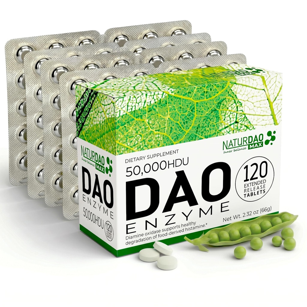 MAX DAO Enzyme Supplement 120 tabletten, 50.000 HDU per tablet verstelbare dosering, verlengde afgifte, Histamine Blocker