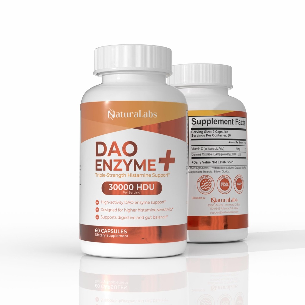 DAO Enzyme + Histamine Blocker - Triple-Strengte 30.000 HDU Formule - DAO Enzyme Supplementen met Vitamine C - Histamine Intolerance Digestive Support - 60 Capsules