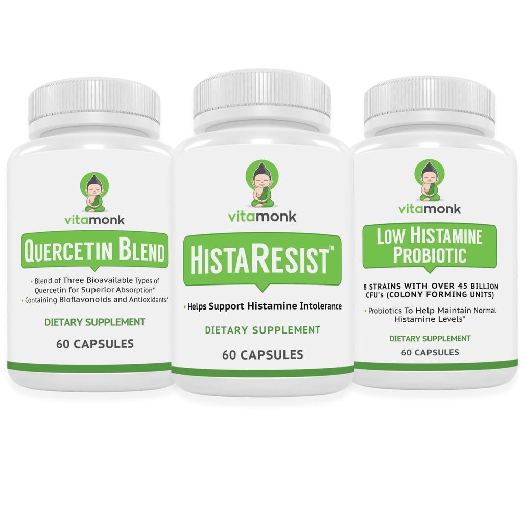 VitaMonk Quercetin, HistaResist & Low Histamine Probiotica - Immune, Digestief en Antioxidant Ondersteuning - Quercetin 500mg, DAO Enzyme, 45 miljard CFU