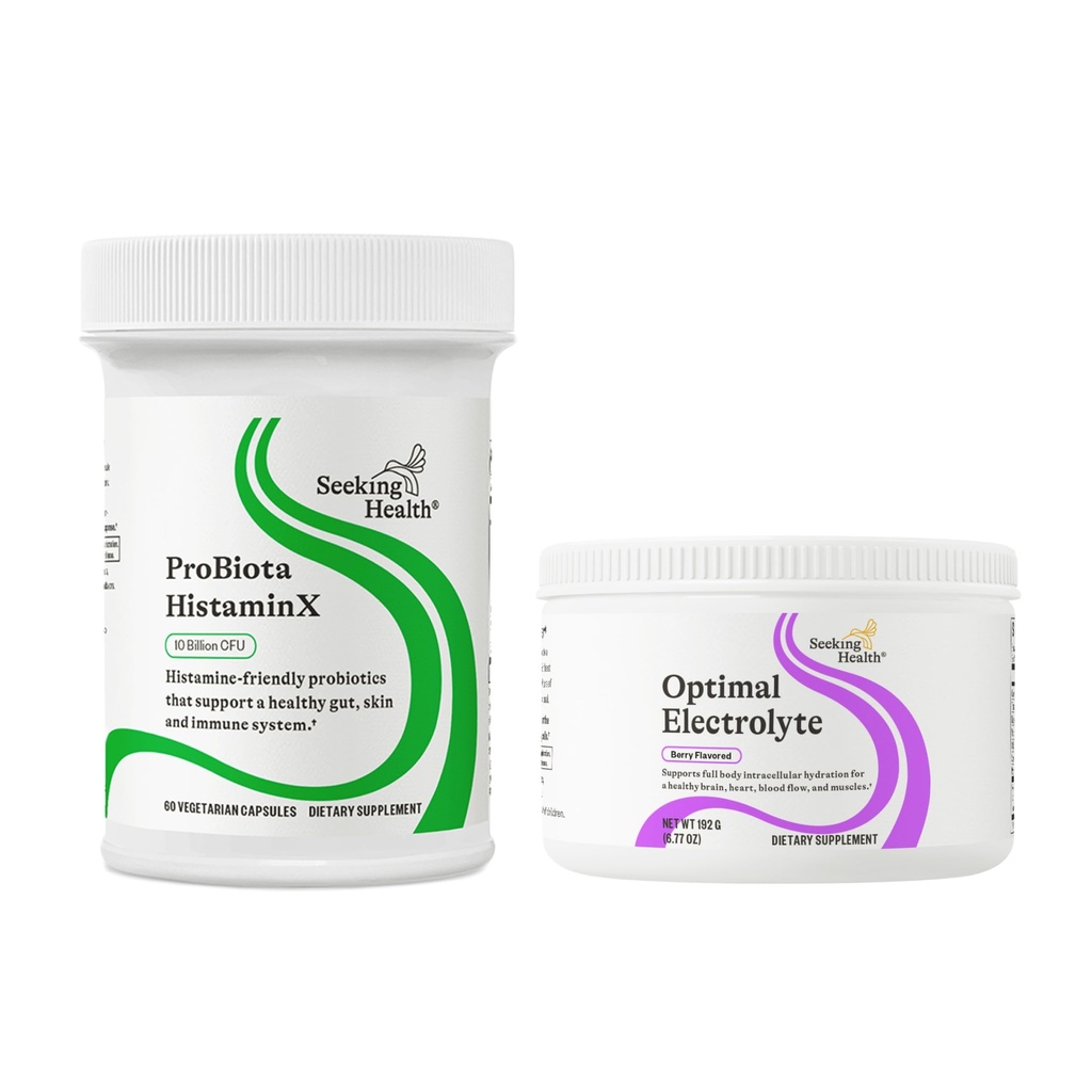 Op zoek naar Health Gut & Hydration Duo: ProBiota HistamineX Probiotic (60 ct) + Optimale Electrolyte Powder Berry (30 porties) voor spijsvertering Wellness & Energy