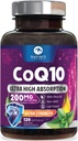 CoQ10 Softgels - Ultra High Absorptie Cozyme Q10 200mg Per Serving - Co Q 10 Softgel Supplement met zwarte peper, energie en hart ondersteuning Antioxidant - voor vrouwen en mannen, gebotteld USA - 120 Softgels