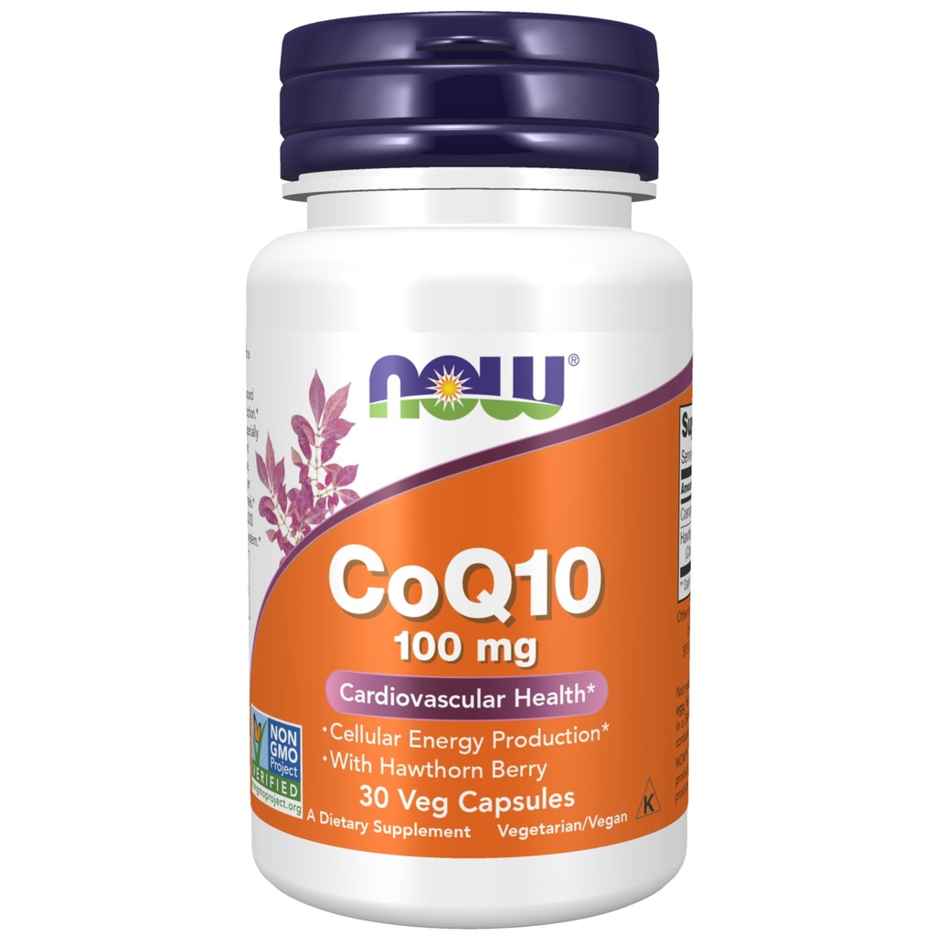 NOW Foods Supplements, CoQ10 100 mg met Hawthorn Berry, Pharmaceutical Grade, All-Trans Form geproduceerd door Fermentation, 30 Veg Capsules