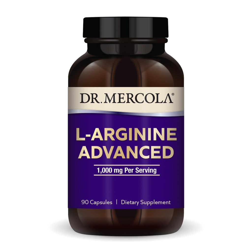Dr. Mercola L-Arginine Geavanceerd, 30 porties (90 capsules), 1000 mg per portie, Dieetsupplement, Ondersteunt energieproductie, Niet-GMO