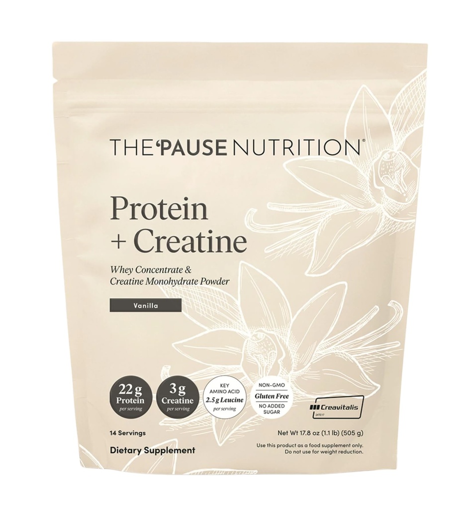 De 'Pause Life Protein + Creatine, Gemaakt met Creavitalis Creatine Monohydraat, Wei Proteïne, & BCAA's voor mannen en vrouwen, Glutenvrij, Lage Suiker, Niet GGO, Vanille Smaak, 14 Serven, 17,8 oz