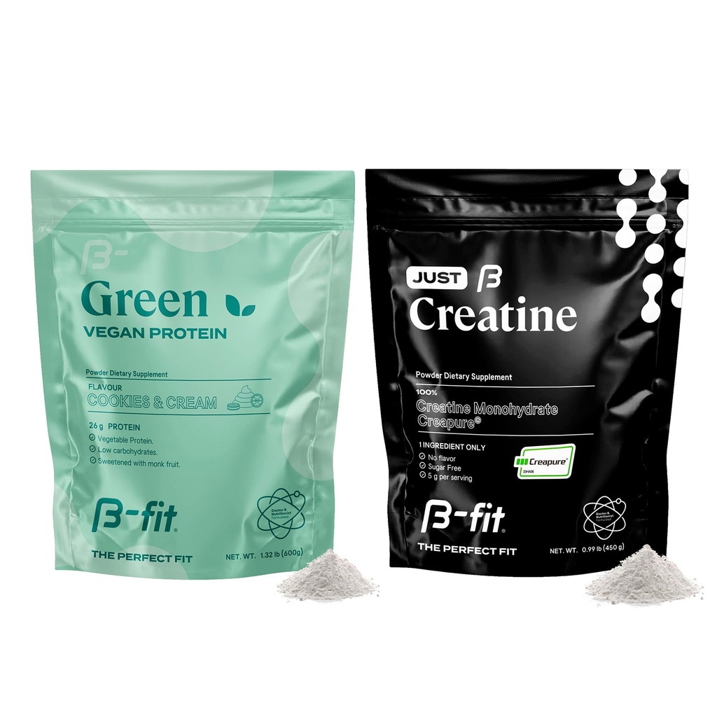 B-FIT B Vegan Proteïne + Just Creatine - Pea Proteïne Poeder 600 g - Plant Based Proteïne Shake - Creatine Monohydraat Poeder - Creapure - 90 porties - 450 g