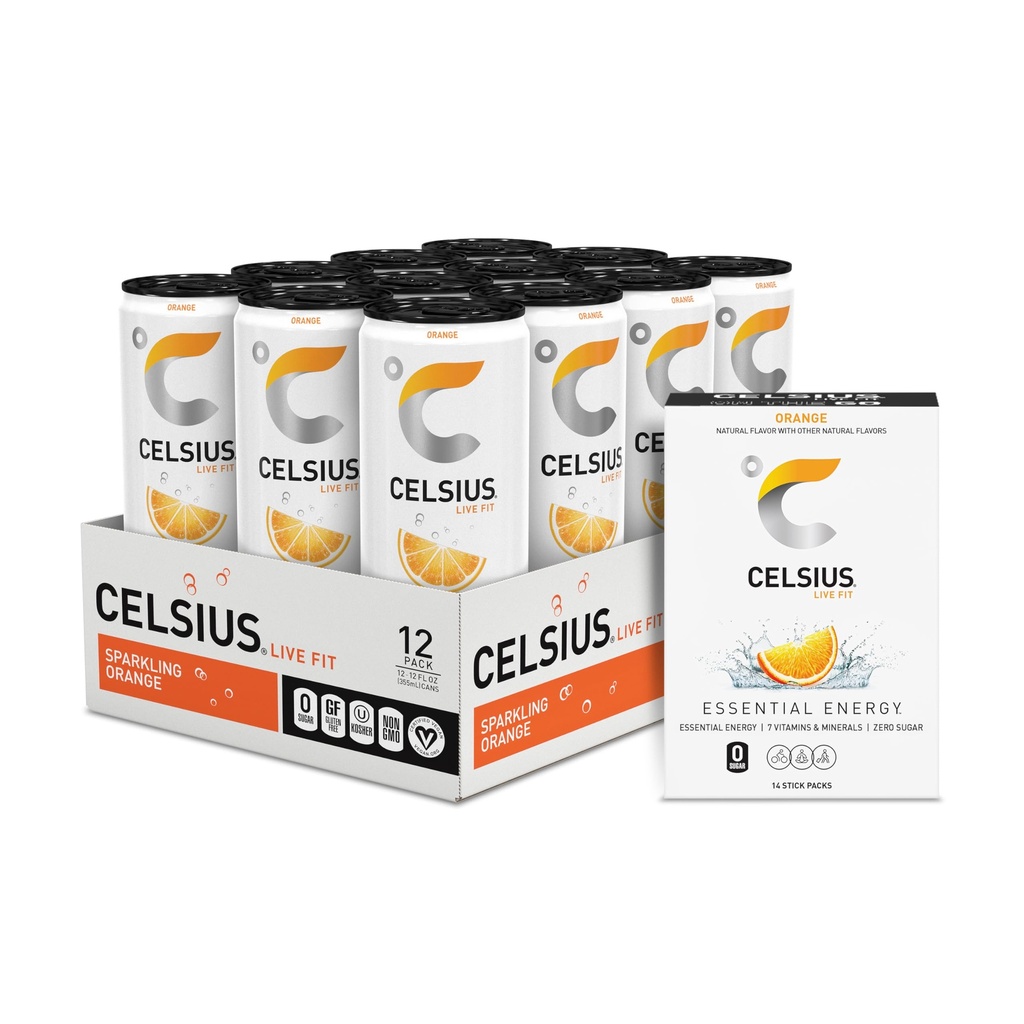 CELSIUS® Zero Sugar Energy Drink & Powder Stick Bundle, Oranje