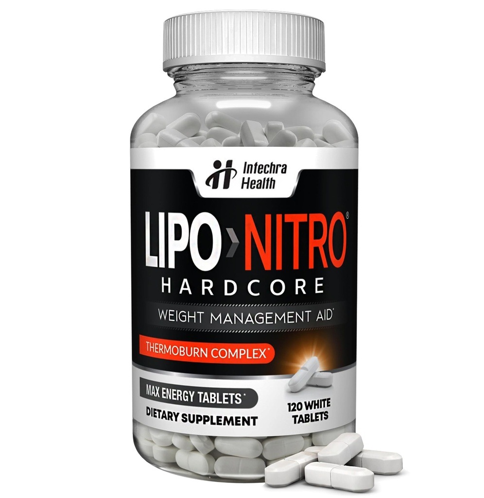 LipoNitro® Thermo-Burn Dieet pillen met Nitro Energy Dieet Supplement geproduceerd in de VS - 120 witte tabletten
