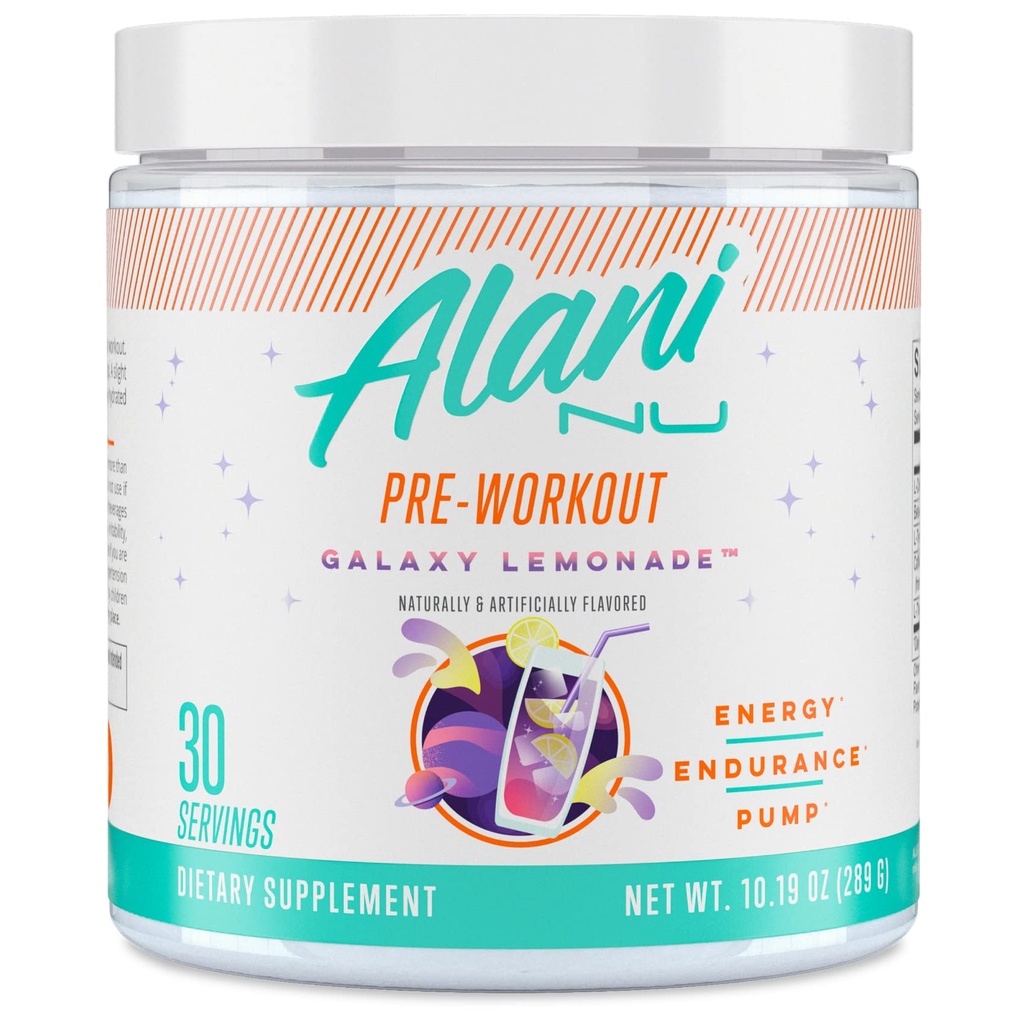 Alani Nu Pre Workout Poeder GLAXAY Lemonade, Amino Energy Boost, Endurance Supplement, Sugar Free, 200mg Cafeïne, L-Theanine, Beta-Alanine, L-Citrulline, 30 Servers
